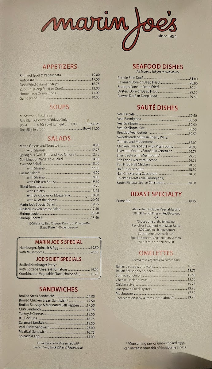 Menu Marin Joe's Restaurant-1