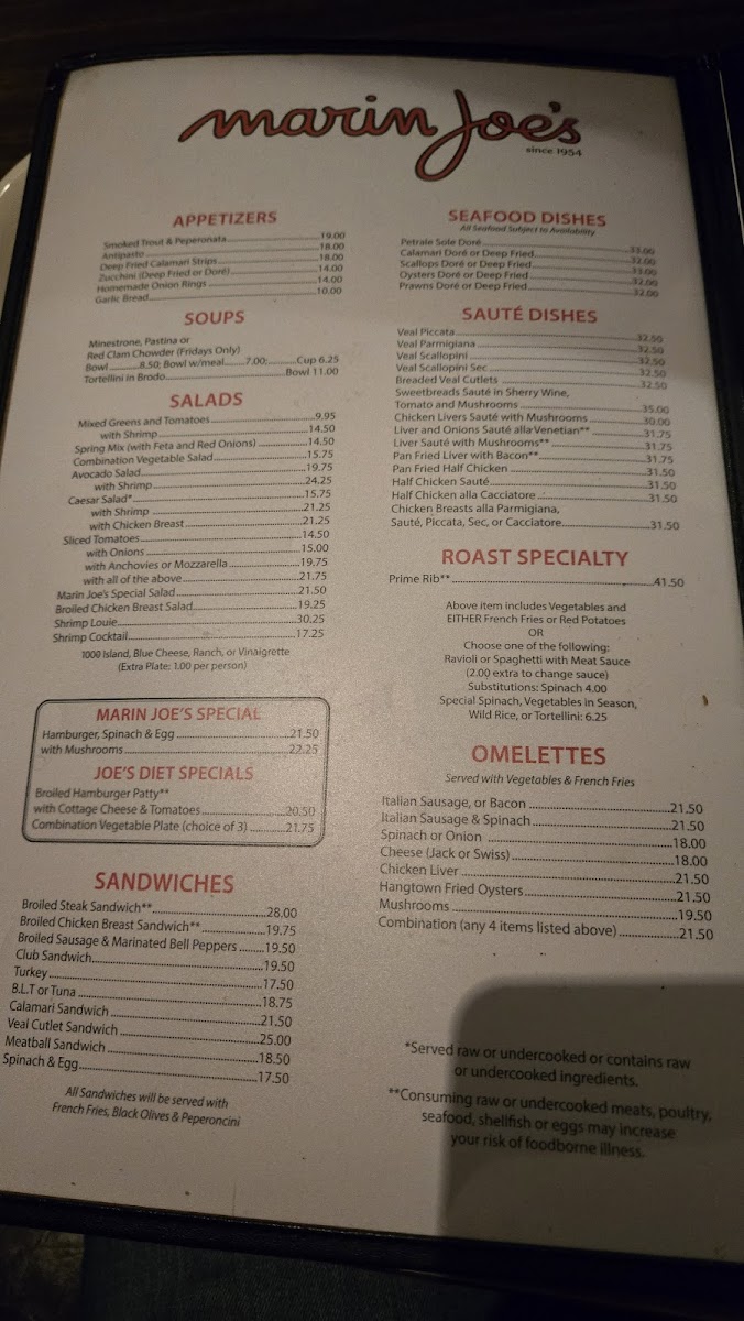 Menu Marin Joe's Restaurant-3