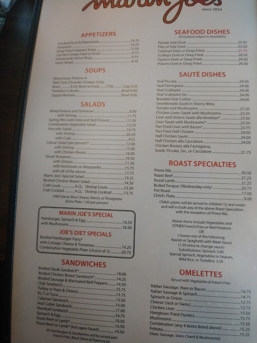 Menu Marin Joe's Restaurant-8